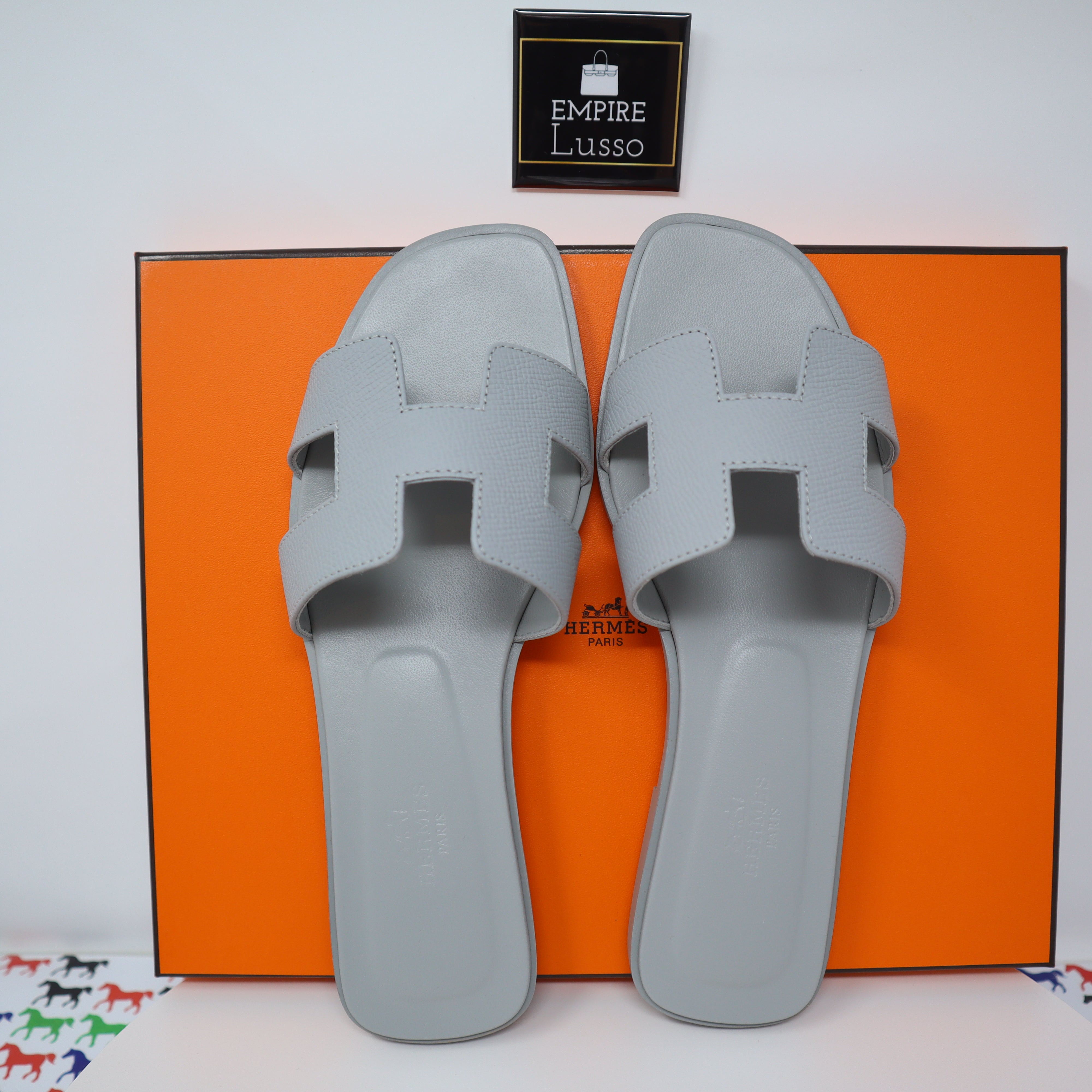 Hermes Oran Sandal Bleu Glacier Epsom, Luxury, Sneakers & Footwear