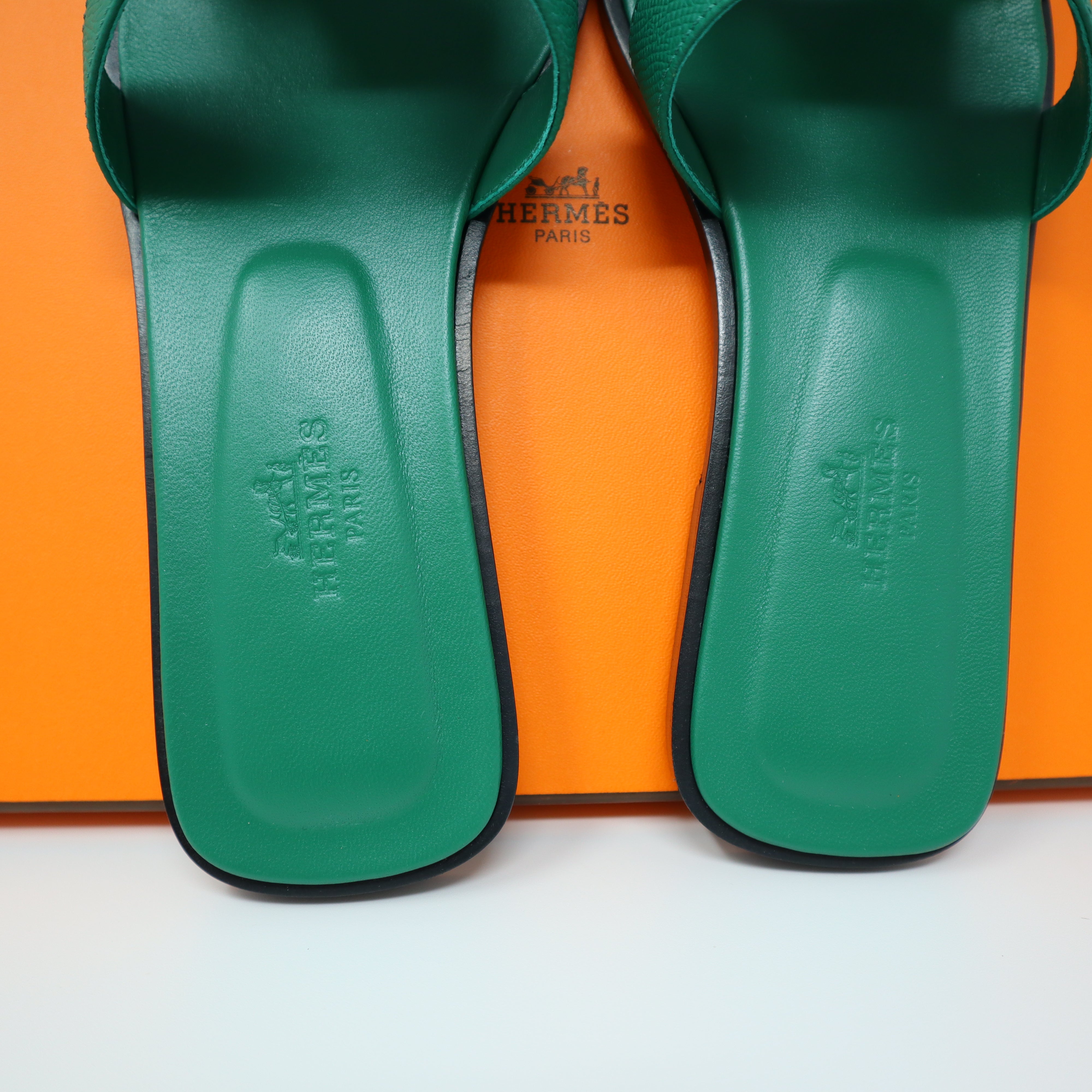 Hermes Oran sandals Epsome vert emeraude